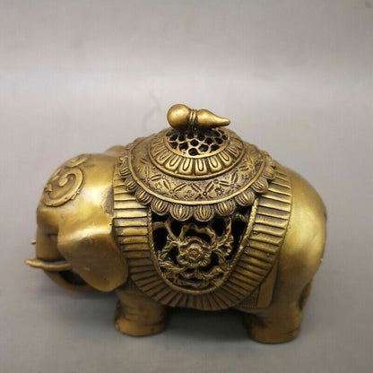 5" Chinese old antique Elephant gourd statue Incense burner censer