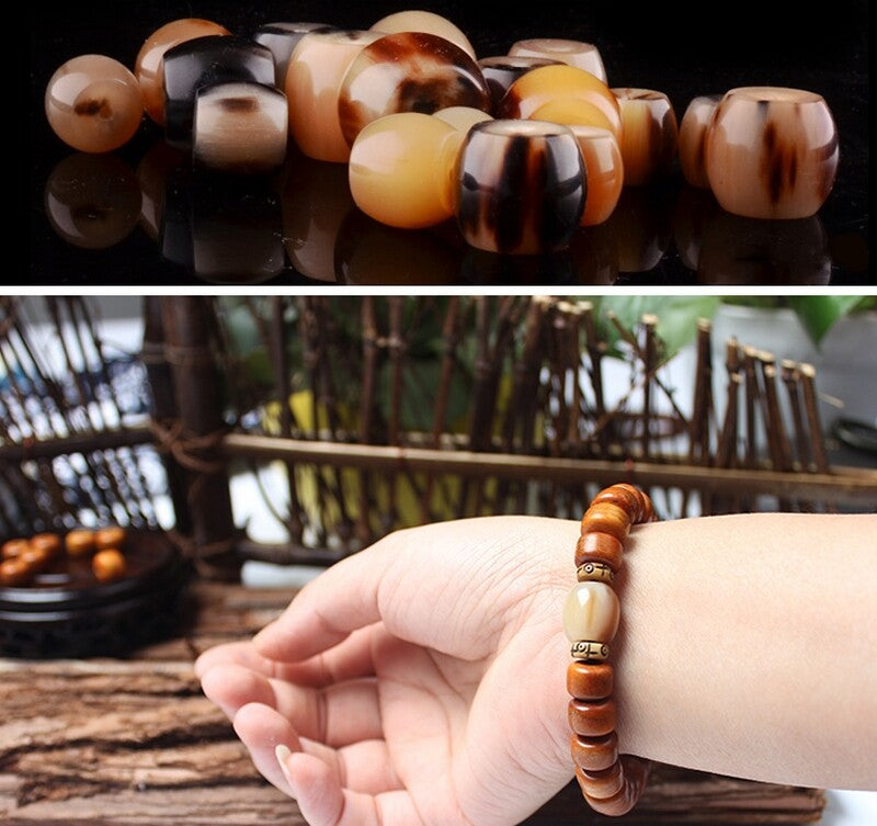 Tibet Yak Horn Old Bone Beads Bracelet Buddhism Prayer Chain Zen Decor Gift