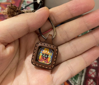 Hand-Painted Thangka 2.0 Zajilam Pendant Mini Necklace Leather Sewn
