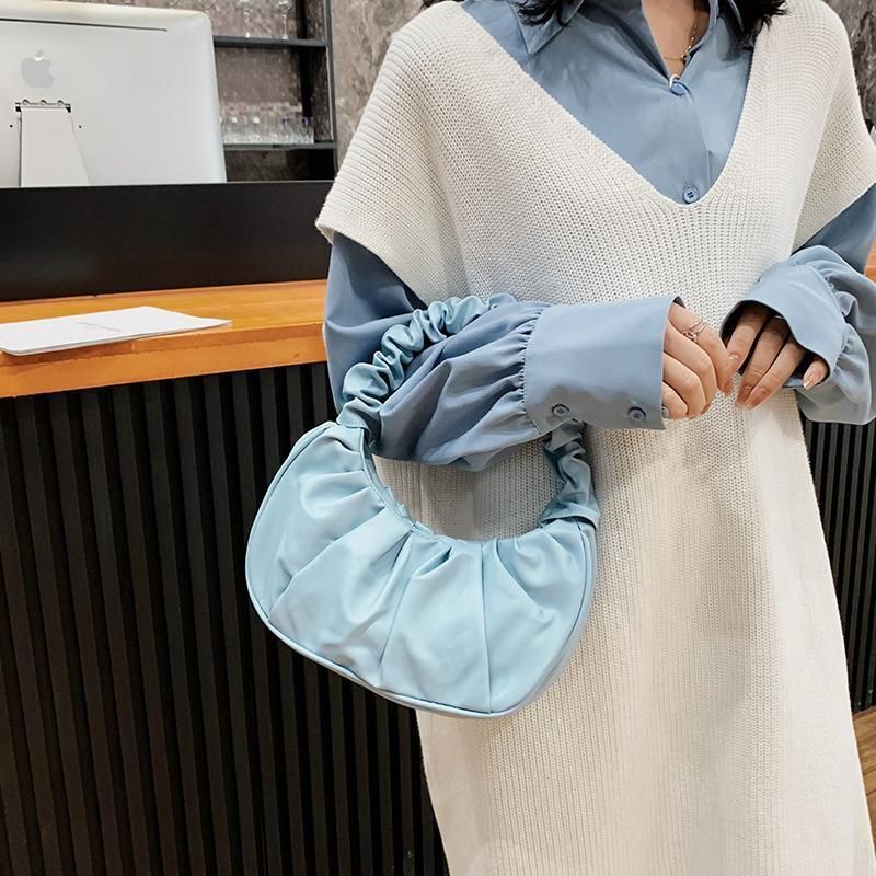 Summer Pleated Synthetic Leather Bags Leisure Bag Shopping Shoulder Handbag 1 PC