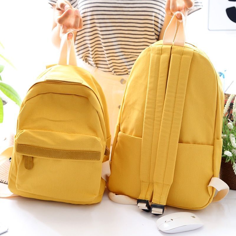 Small/Big Canvas Backpack Solid Color School Schoolbag Traveling Shoulder Bags