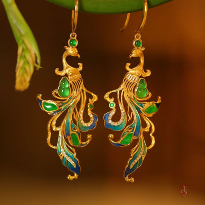 Original New Chinese Phoenix Earrings Agate Gourd Enamel National Style Drops