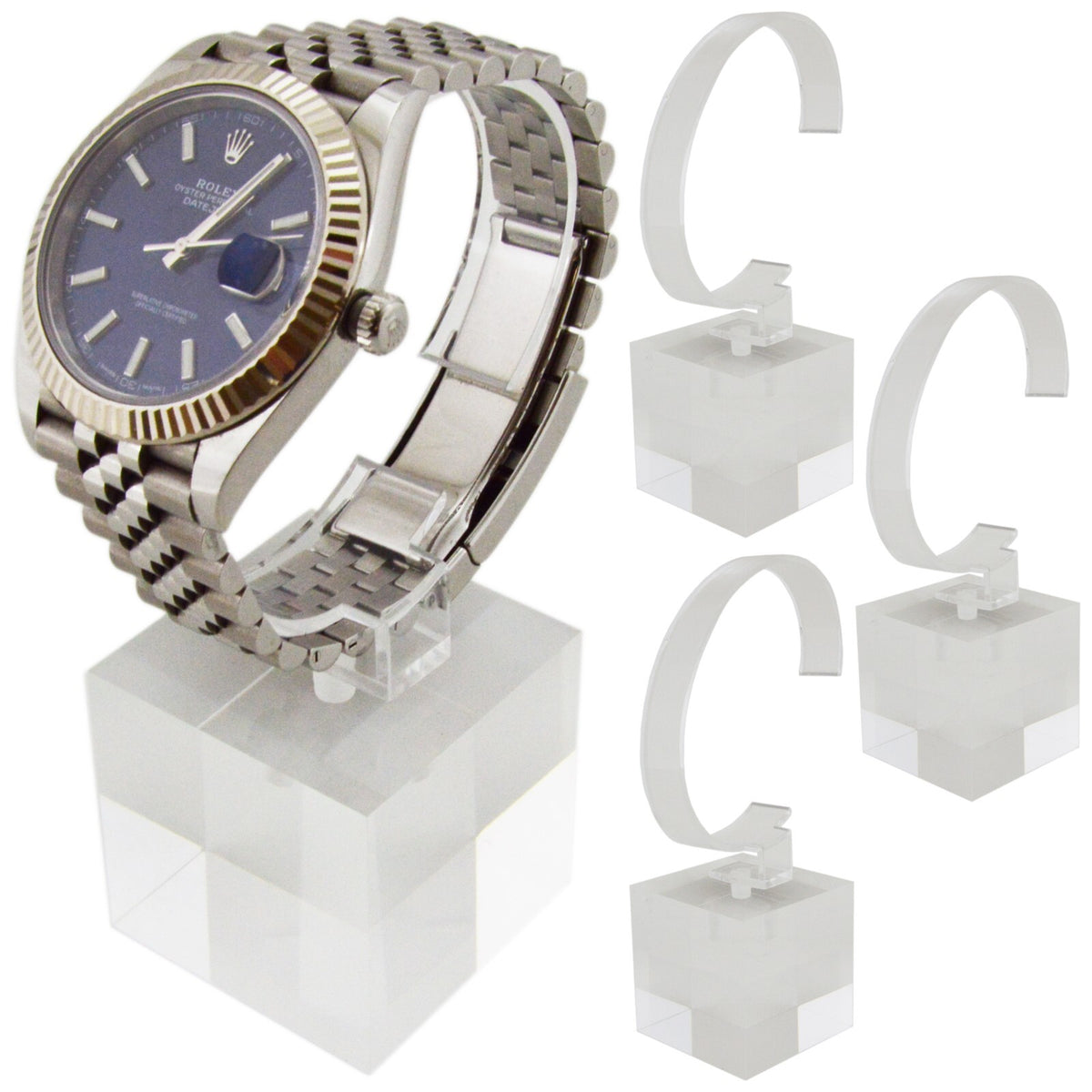 4 Pack of Crystal Clear Watch Stands with Sturdy Acrylic Weighted Base