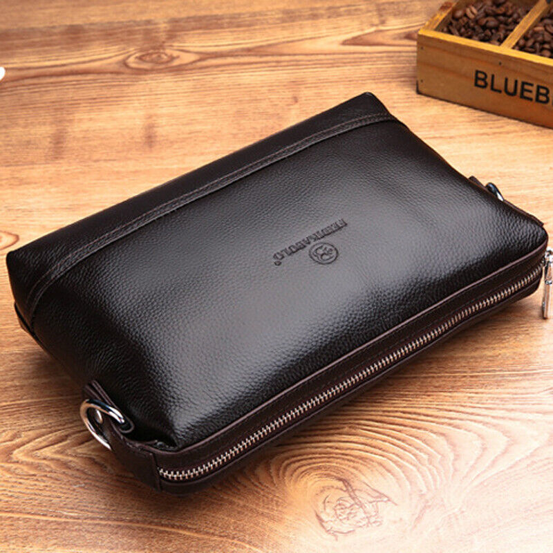 100% Genuine Leather Business Men's Clutch Wallet Shoulder Bags Large Capacity