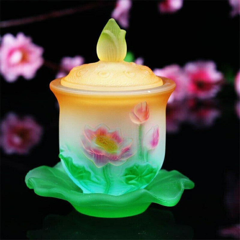 4.53" Buddha Lotus Supply Cup Glass Holy Water Cup Guanyin Buddhist Home Gift
