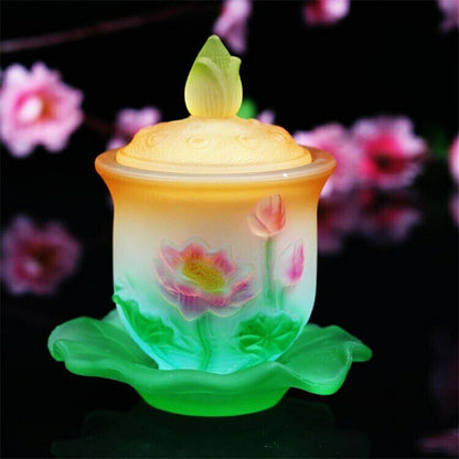 4.53" Buddha Lotus Supply Cup Glass Holy Water Cup Guanyin Buddhist Home Gift