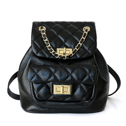 Small Mini Quilted Leather Backpack Drawstring Bucket Bag Flap Purse Chain Strap