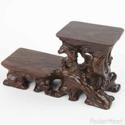 Wood Carved Fishbowl Pot Stone Statue Bonsai Vase Rack Display Base Decor
