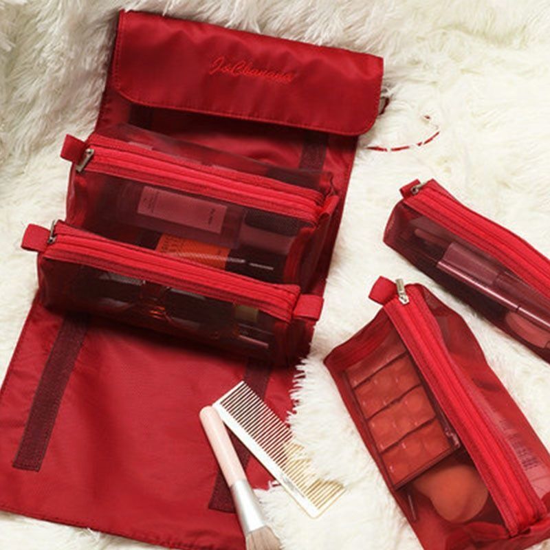Travel Cosmetic Bag Mesh Make Up Bag Toiletry Brushes Lipstick Storage Organizer