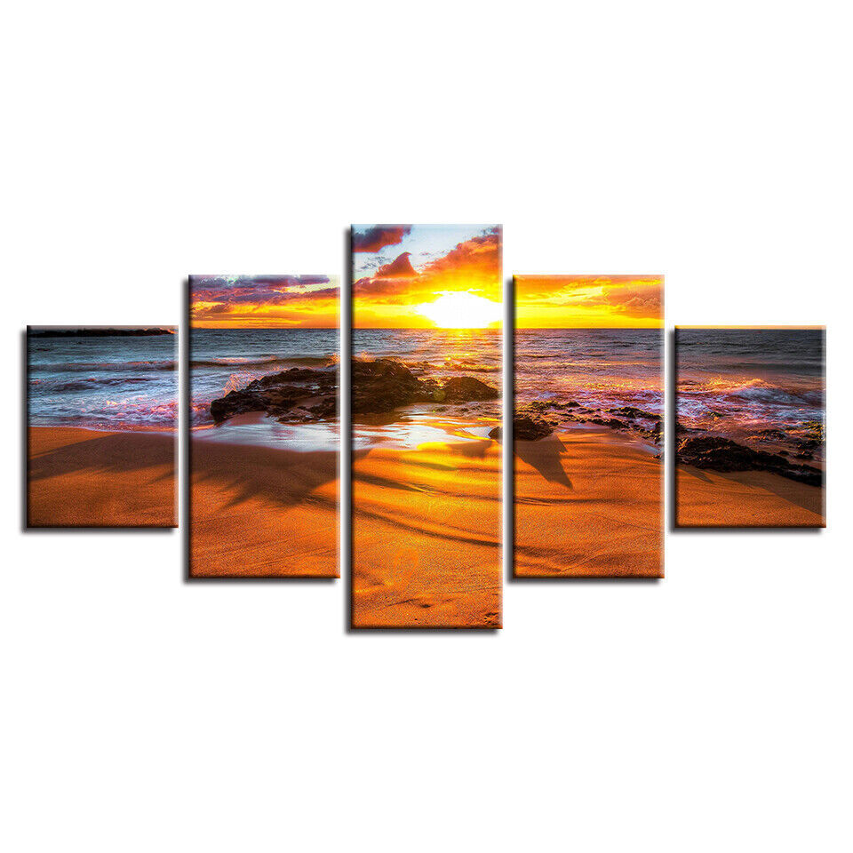 Sunset Sea Beach Nature Seascapes Canvas Print Painting Wall Art Home Decor 5PCS