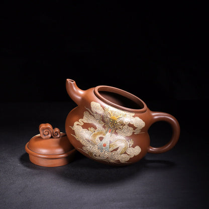 Chinese Yixing Zisha Clay Handmade Exquisite Teapot （龙腾四海 底款：顾道荣）