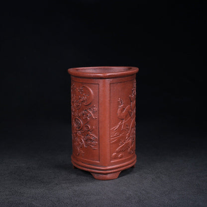 Chinese Yixing Zisha Clay Handmade Exquisite Penholder（笔筒 底款：铁画轩）