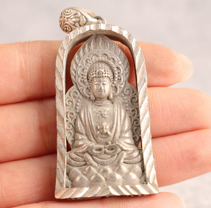 Chinese tibet silver buddha blessing buddha statue collect pendant netsuke