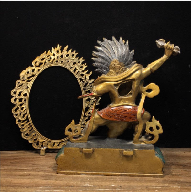 Old Tibet Bronze Painting Buddhism Vajrapani Chana Dorje Mahakala Buddha Statue