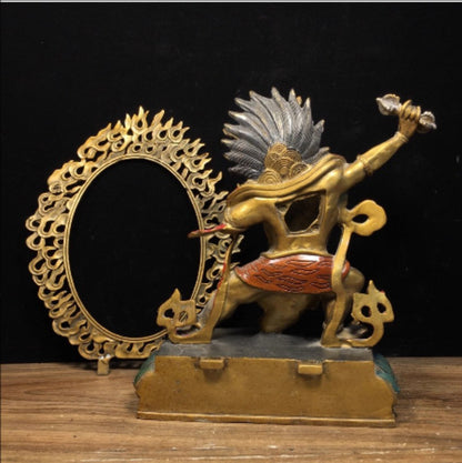 Old Tibet Bronze Painting Buddhism Vajrapani Chana Dorje Mahakala Buddha Statue