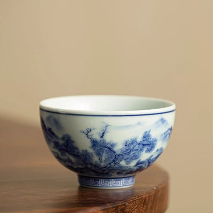 120Ml Jingdezhen Blue White Porcelain Mountains Waters Master's Cup Tea Set