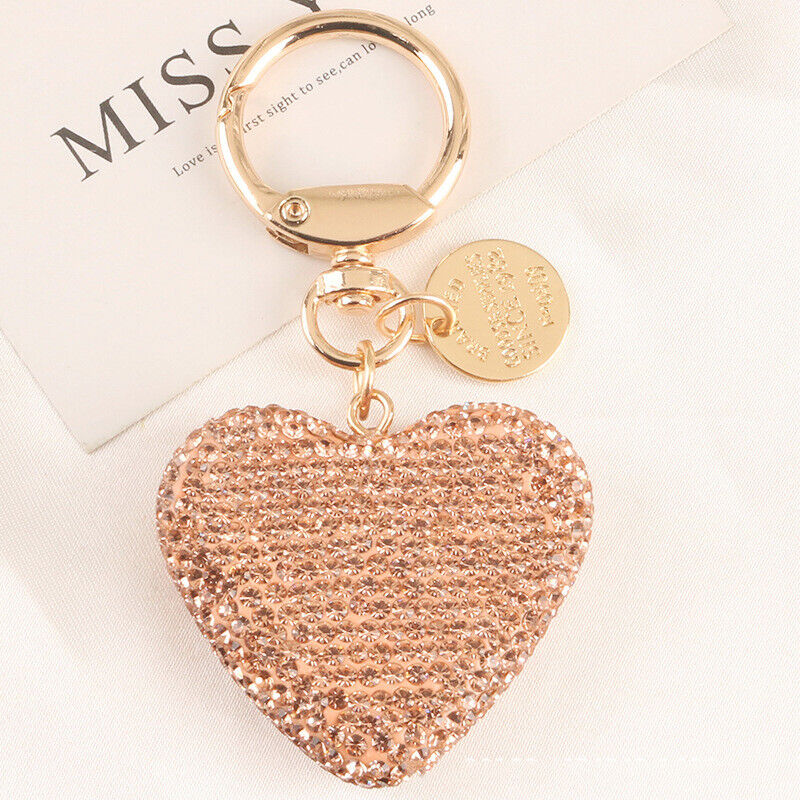 Full Rhinestone Heart Peach Heart Car Keychain Women Handbag Pendant Keyring *US