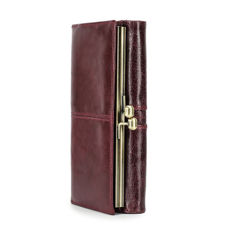 Wallet Metal Frame Genuine Leather Purse Hasp Zipper Coin Pocket Card Holder Bag