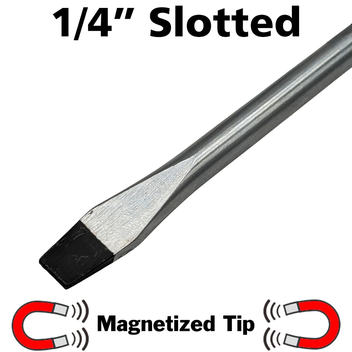 1/4" Slotted Screwdriver with 4" Shaft, Magnetic Tip, 8" Overall Length