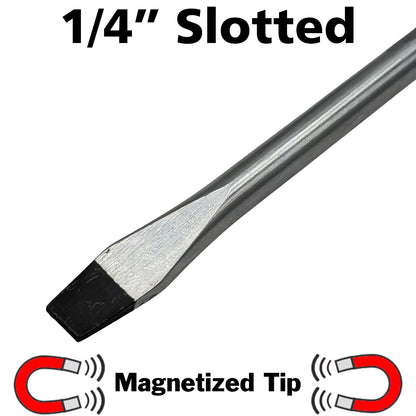 1/4" Slotted Screwdriver with 4" Shaft, Magnetic Tip, 8" Overall Length