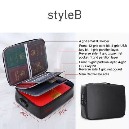 Fireproof Document Box with Lock File Storage Organizer Box Waterproof Safe Bag