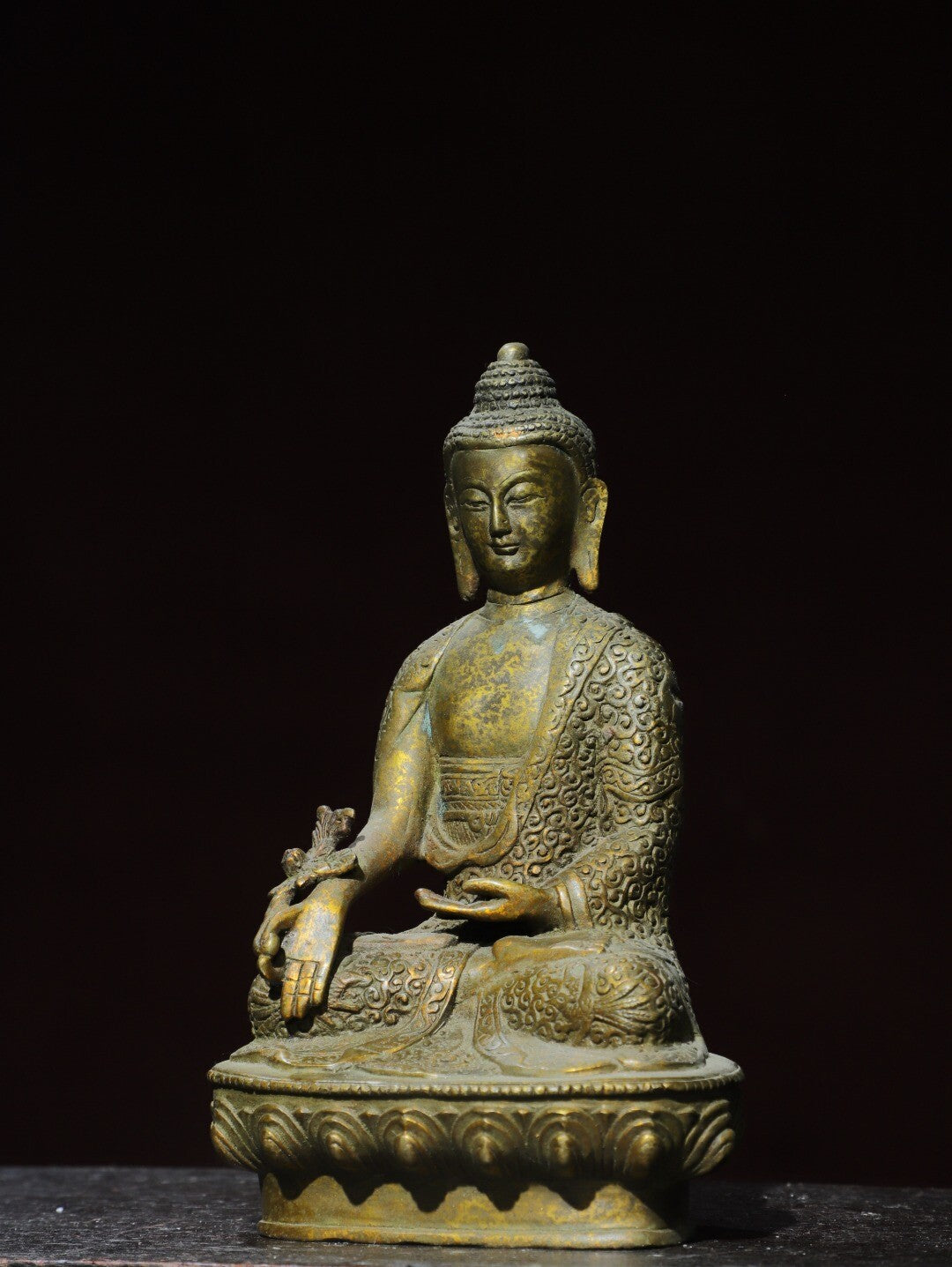 8" Old Antique Tibet Tibetan Buddhism Temple Bronze Gilt Medicine Buddha Statue