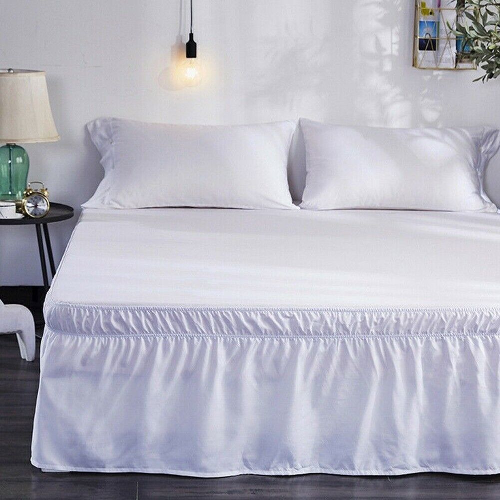 16'' Solid Elastic Bed Skirt Dust Ruffle Pleat Wrap Around Bedding Spread Cover