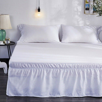 16'' Solid Elastic Bed Skirt Dust Ruffle Pleat Wrap Around Bedding Spread Cover
