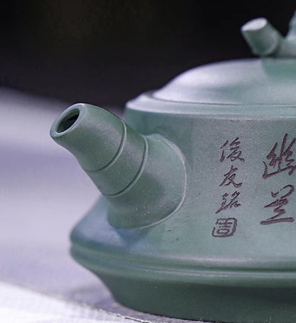 5" Chinese Yixing Zisha Pottery Green Clay 240CC Handmade Bamboo Joint Teapot