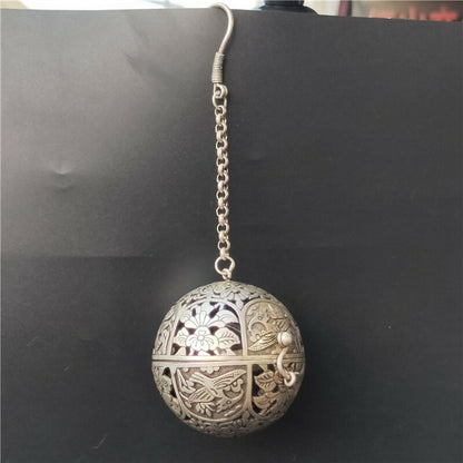 Exquisite Old Chinese tibet silver handcarved flower bird Hang incense burner