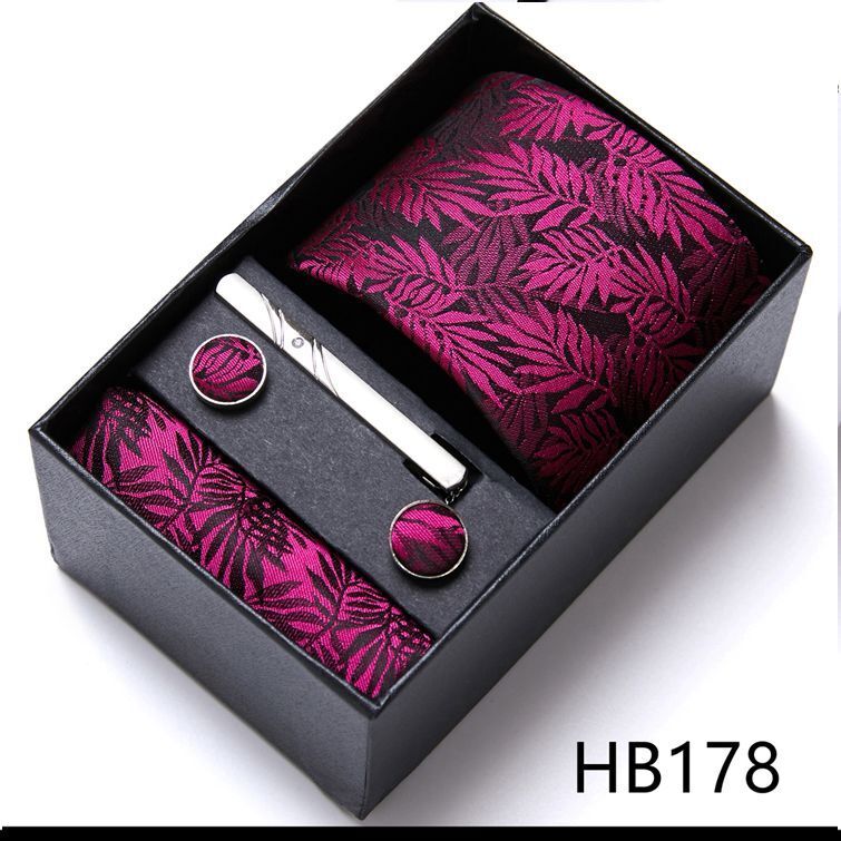 Men Neckties 5Pcs Business Ties Hanky Cufflink Set Clips Corbatas Gift Box 7.5cm