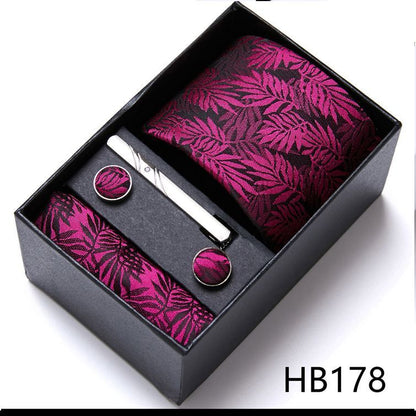Men Neckties 5Pcs Business Ties Hanky Cufflink Set Clips Corbatas Gift Box 7.5cm