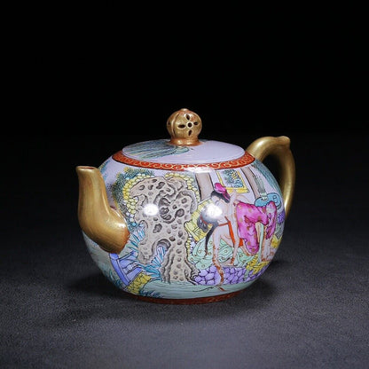 Chinese Yixing Zisha Clay Handmade Exquisite Teapot （一粒珠（珐琅彩描金）春宫图 底款：康熙御制）