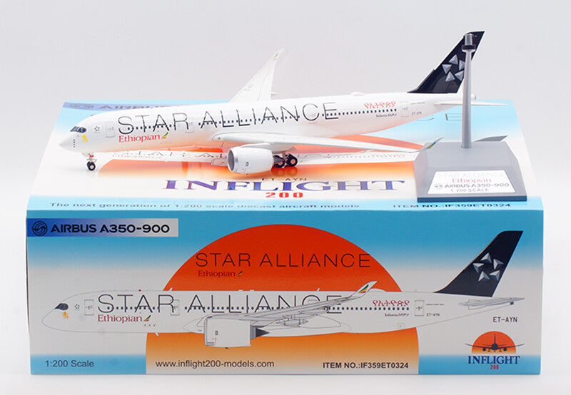 1:200 33CM InFlight STAR ALLIANCE Ethiopian AIRBUS A350-900 Plane Diecast Model