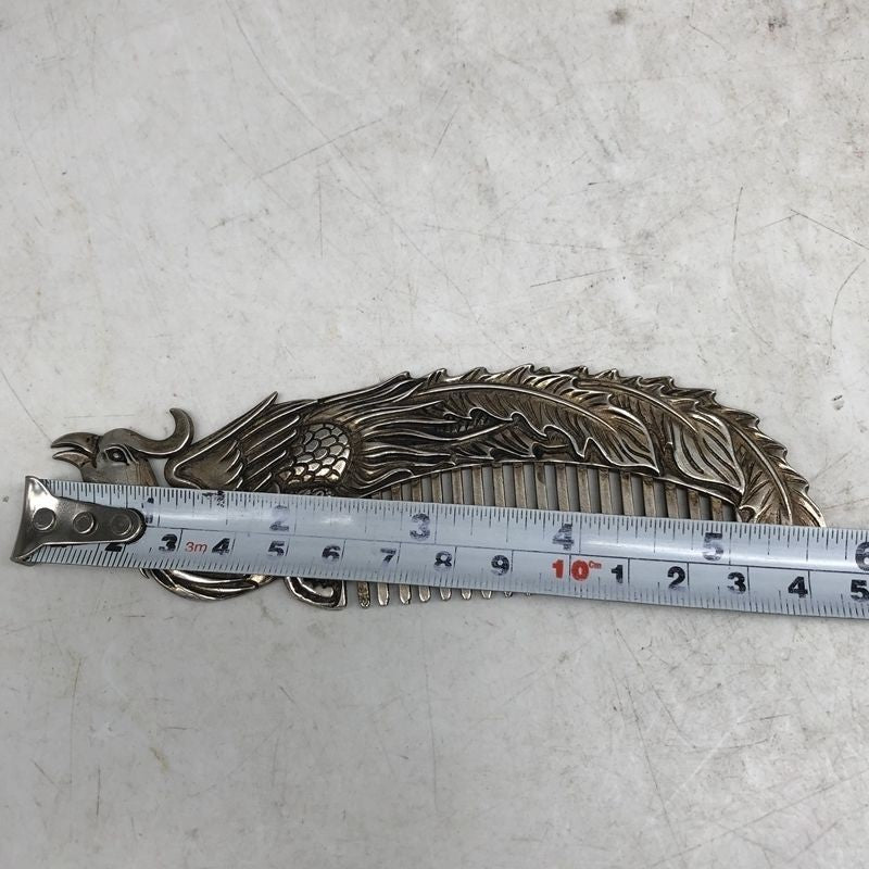 Antique White Gilt Silver Copper Comb Retro Phoenix Pattern Ethnic Style Comb