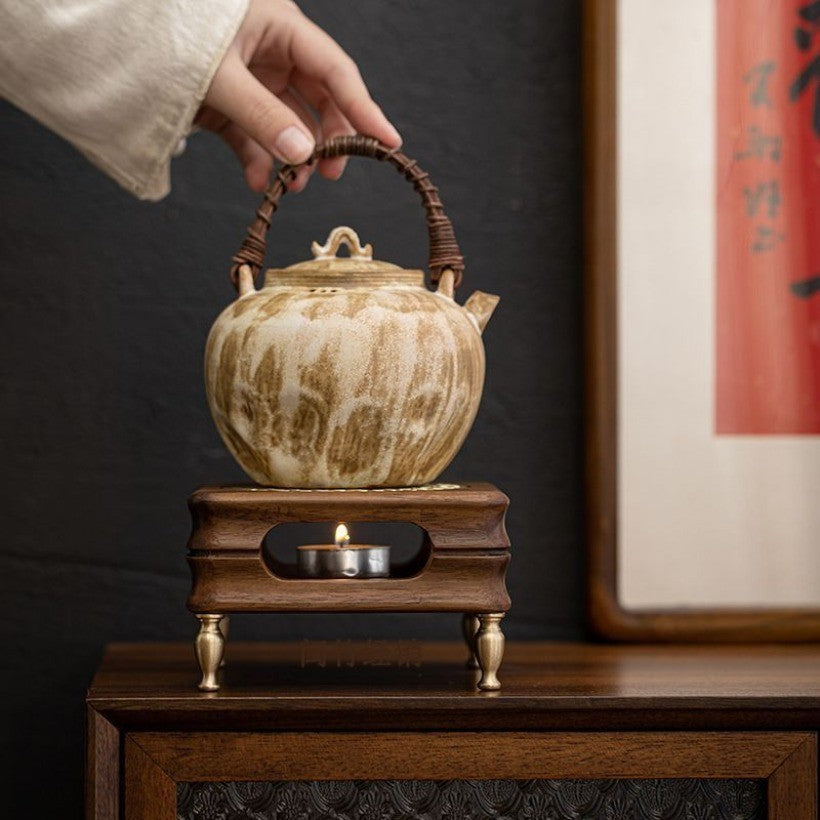 Black Walnut Tea Warmer Candle Heated Stove Teapot Warmer for Flower Tea