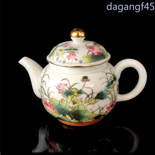 14cm Chinese Jingdezhen Retro Porcelain Five-colored Flower Teapot with Strainer