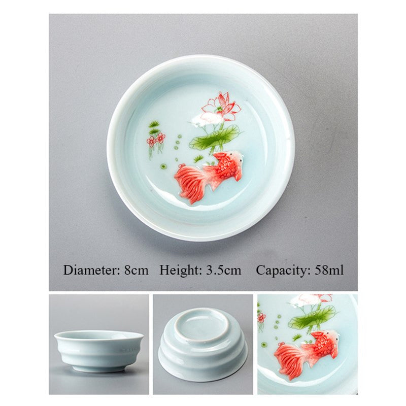 Chinese Tea Cups Porcelain Celadon Fish Teacup Set Loose Leaf Teapot Drinkware