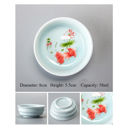 Chinese Tea Cups Porcelain Celadon Fish Teacup Set Loose Leaf Teapot Drinkware