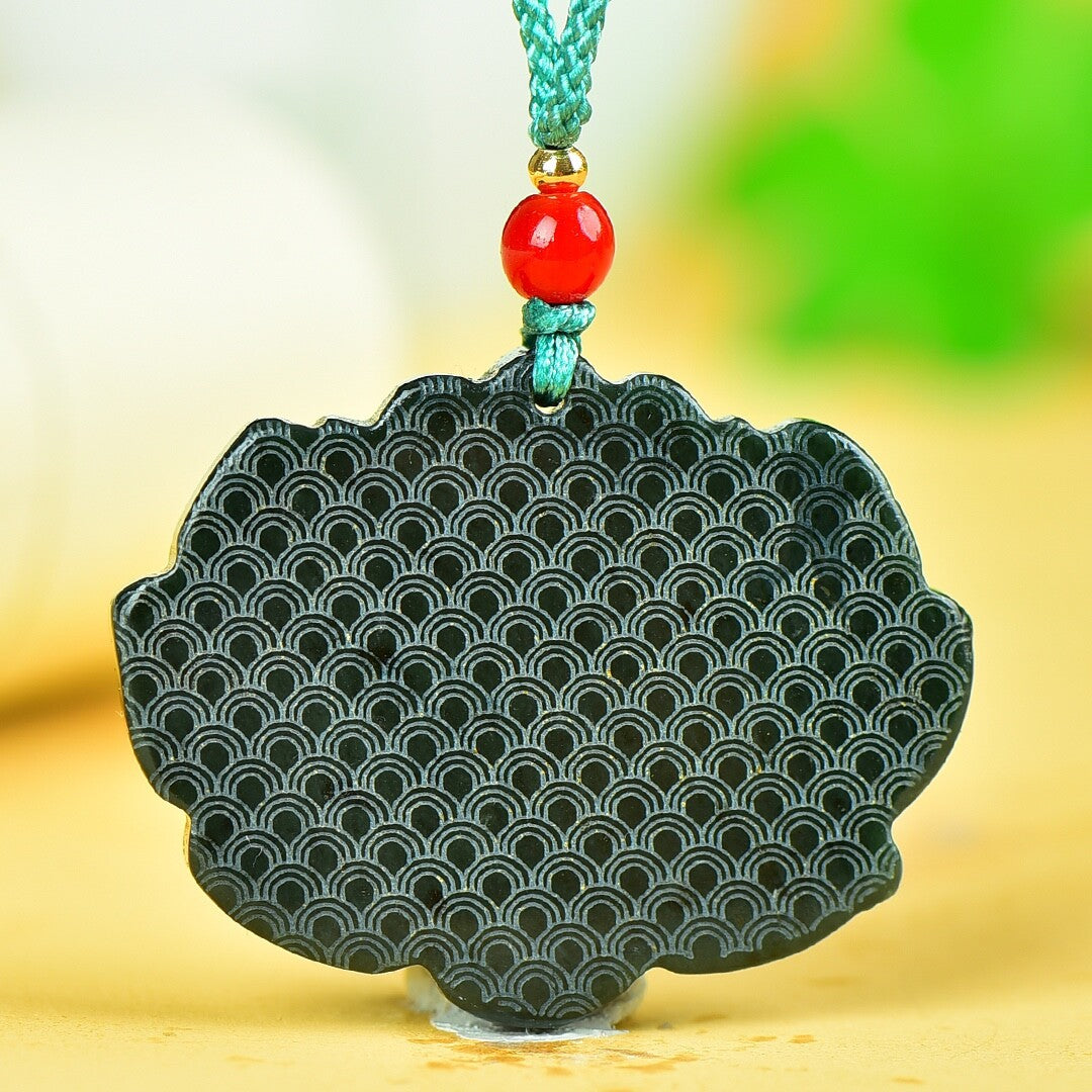 Jade Hand Carving Lucky Pretty Lotus Flower Pendant