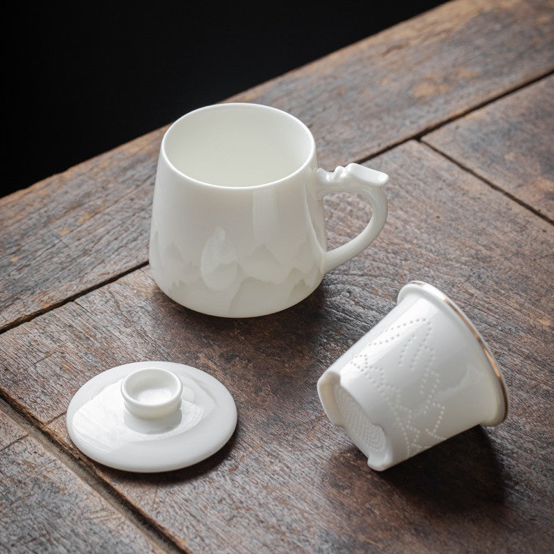 Dehua White Porcelain Tea Cup Ceramic Tea Cup Lid for Separating Tea and Water