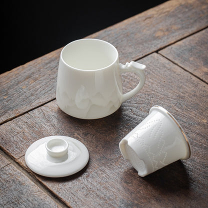Dehua White Porcelain Tea Cup Ceramic Tea Cup Lid for Separating Tea and Water
