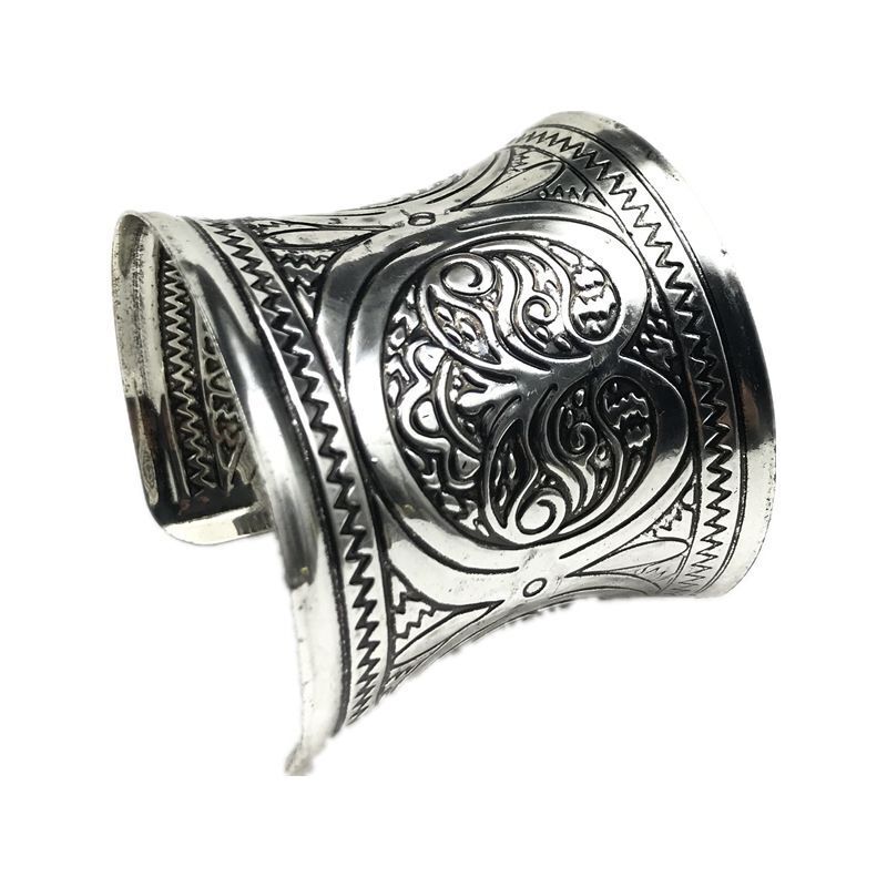 Women Open Bracelet 316L Stainless Steel Wide Cuff Bangle Retro Wristband Charms