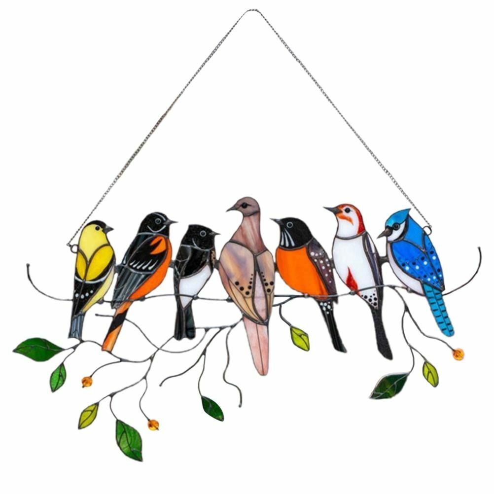 Window Hangings Bird Ornaments 20x15cm Stain Glass Home Suncatchers Wall Decals