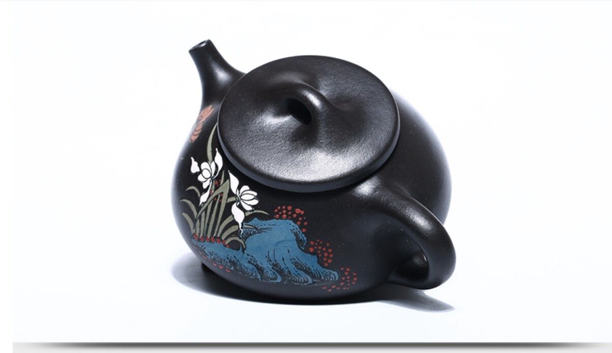 210cc chinese Yixing Handmade Zisha Black clay Teapot Shi piao Hu Tea Pot