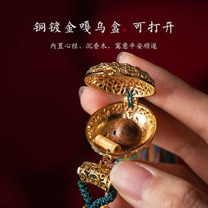 Copper Gold-plated Gau Box Car Pendant Enamel Tassel Rearview Mirror Charm