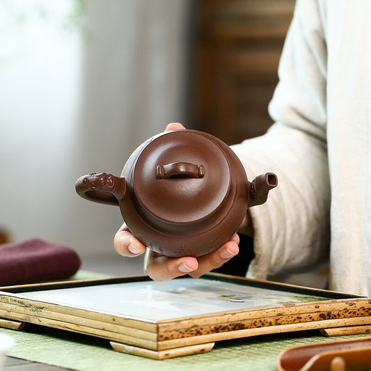 5.5"Collect Chinese Yixing Zisha Pottery Purple Clay 160ML Two Dragon Teapot双龙玉润