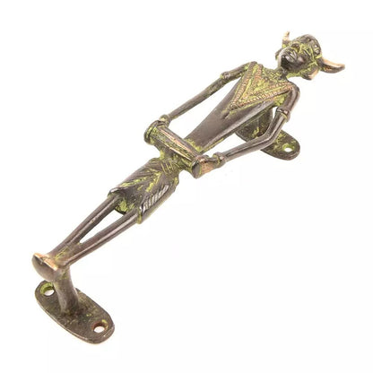 Set of 2 Antique Look Green Patina Dhokra Brass Man with Drum Door Handle