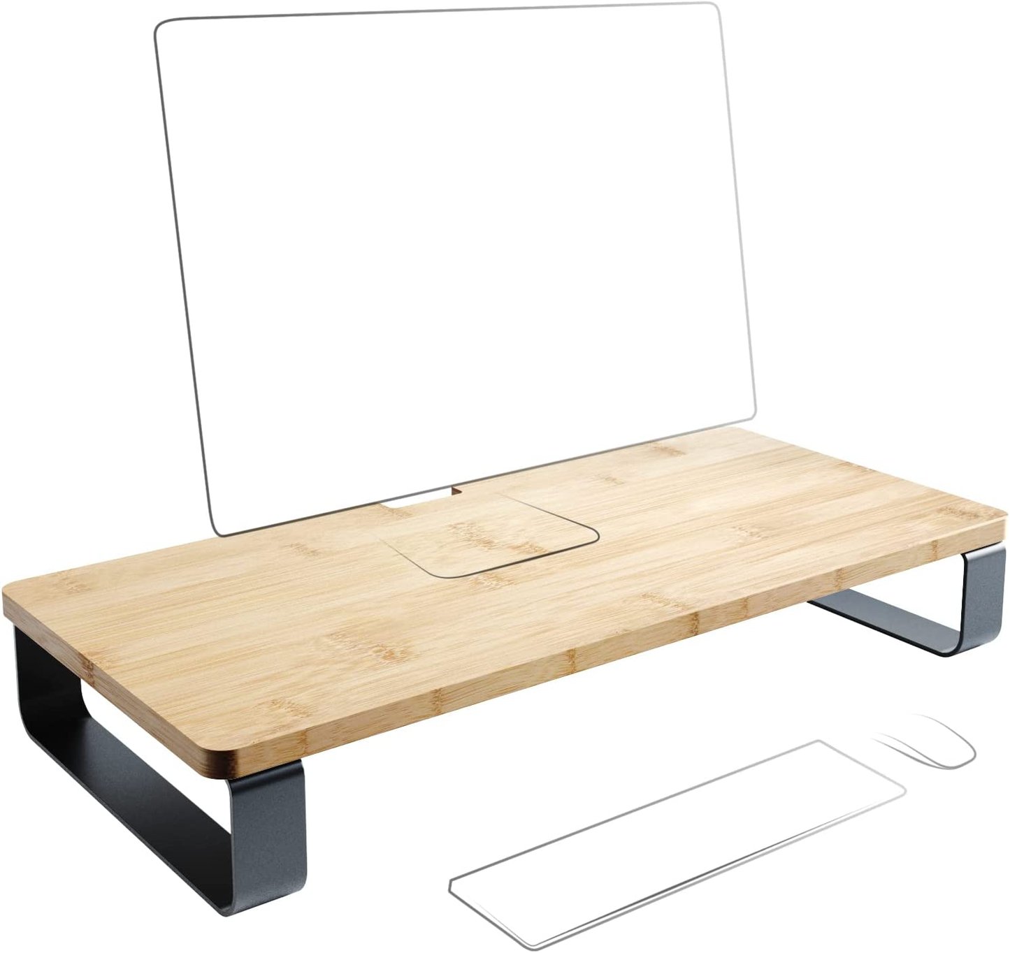 Wooden Monitor Stand Made from High Quality Bamboo XL Desktop PC Organizer Riser