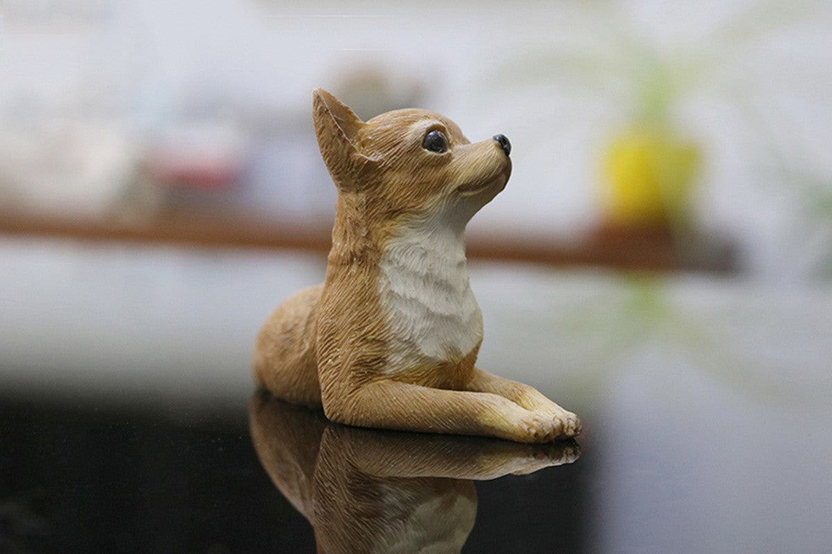 3.34" Resin Chihuahua Brown DOG Hand Painted Figurine Statue Mini Pet Toy Gift